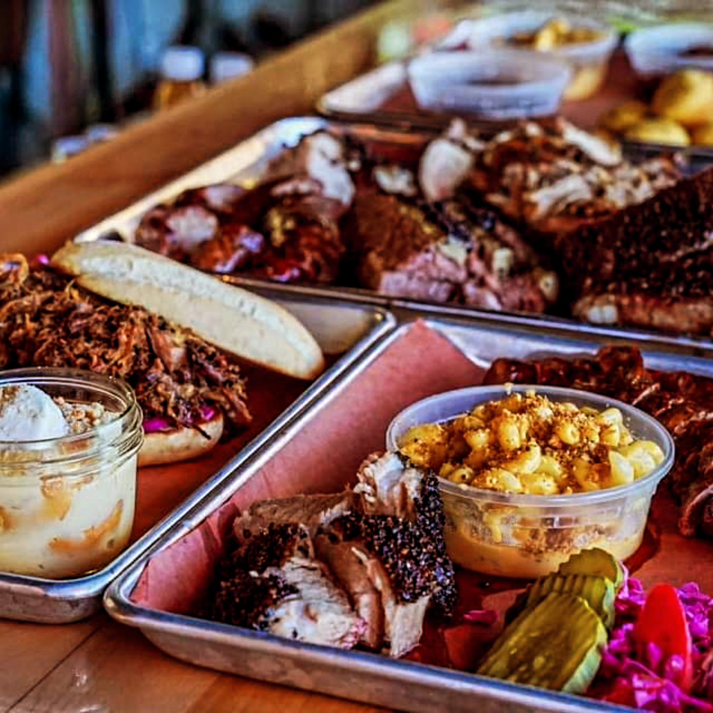 Smoked meats and sides at Paper City Barbecue